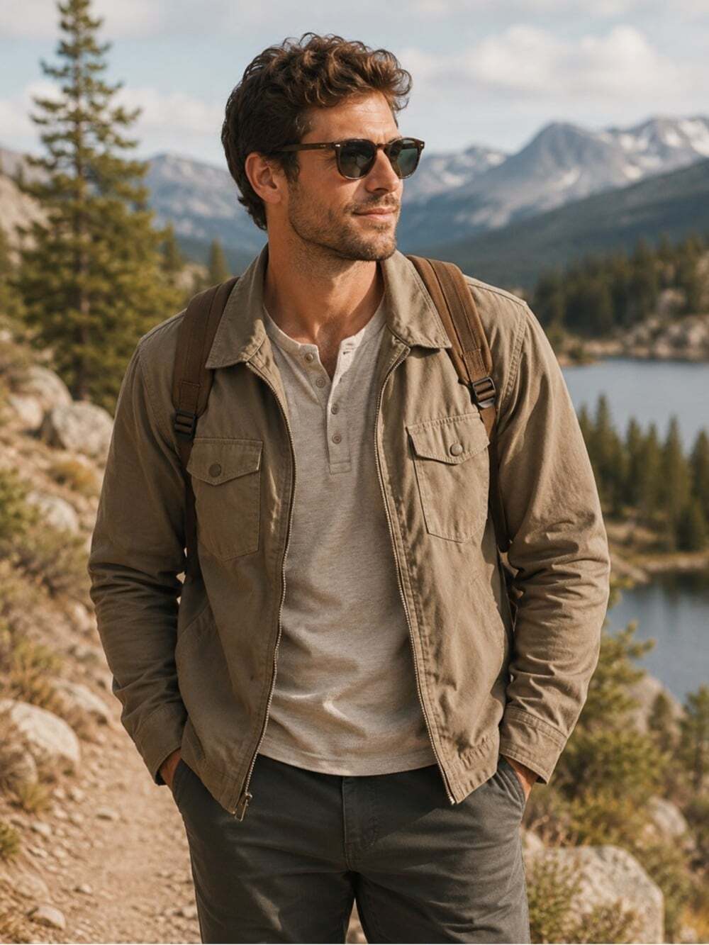 Realtree Beige Canvas Utility Jacket L Unlined Workwear Zip Front Ruggedcore